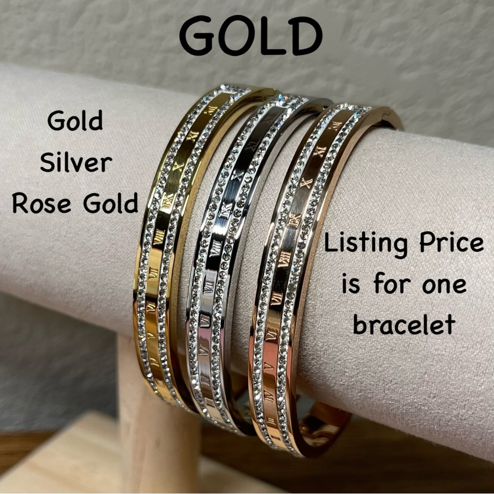 New Gold Tone Stainless Steel Roman Numerals Bracelet